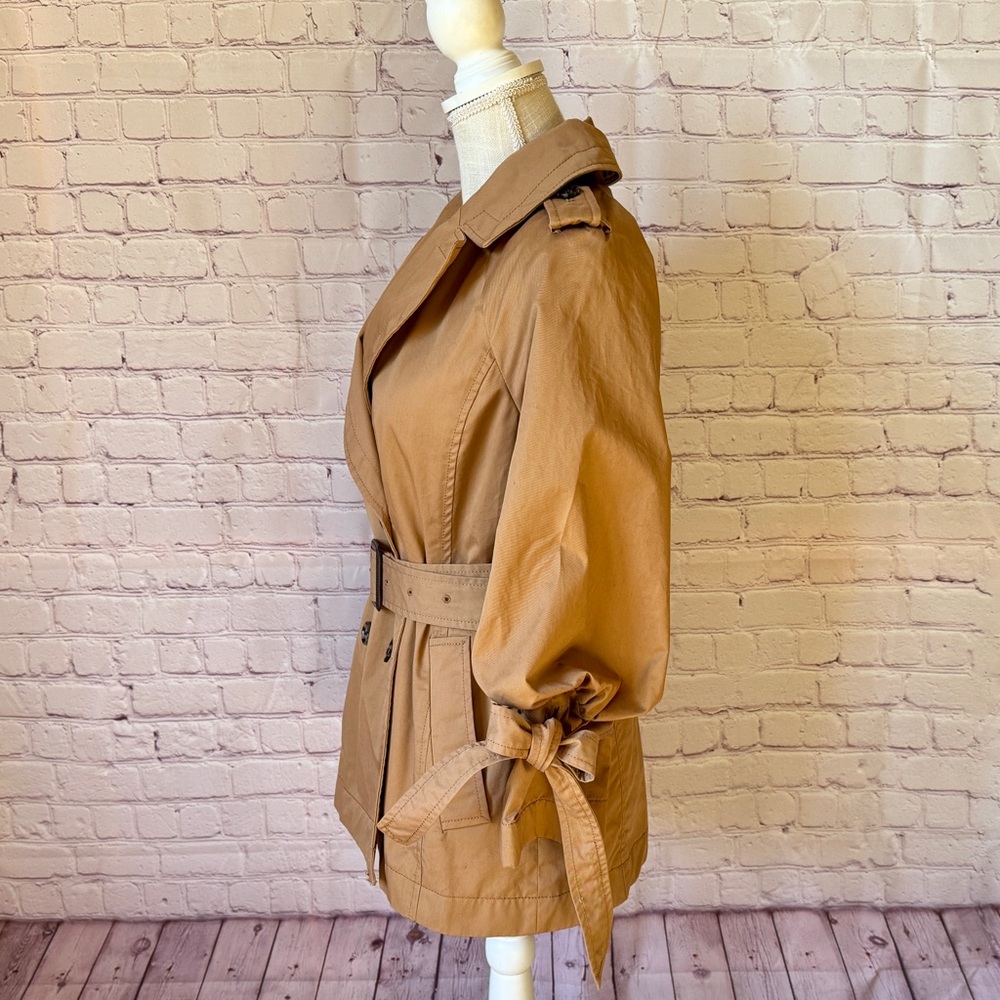 Banana Republic Limonta Trench Coat Jacket Modern Bow Tie Sleeve Tan XS - Picture 7 of 13
